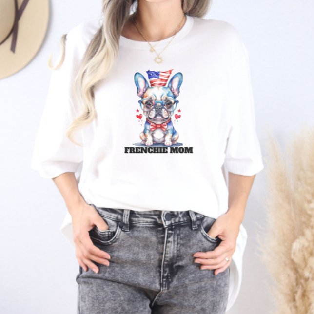 Cute French Bulldog American Flag with Hearts T-Shirt (Von Creator hochgeladen)