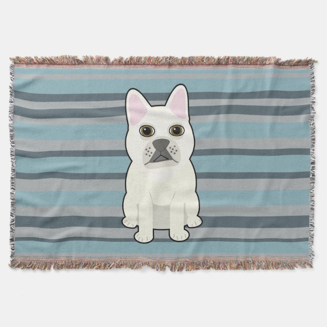 Cute French Bulldog Blue Striped Decke (Vorderseite)