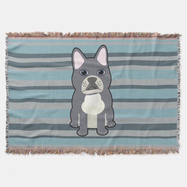 Cute French Bulldog Blue Striped Decke (Vorderseite)