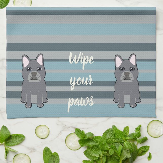 Cute French Bulldog Blue Striped Geschirrtuch