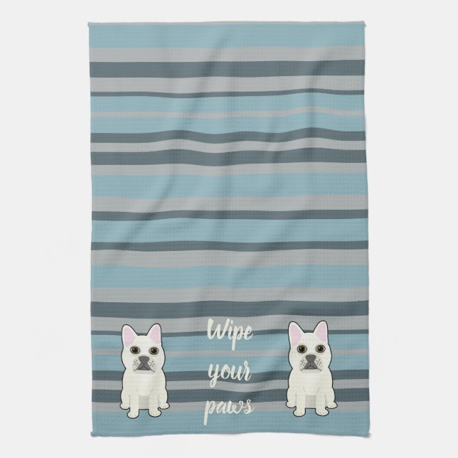 Cute French Bulldog Blue Striped Geschirrtuch (Vertikal)