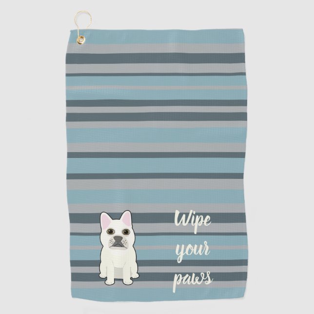 Cute French Bulldog Blue Striped Golfhandtuch (Vorderseite)