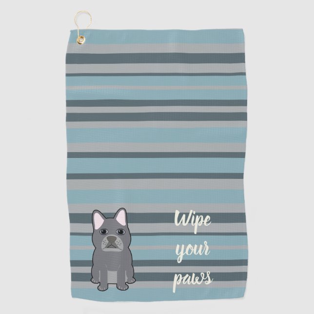Cute French Bulldog Blue Striped Golfhandtuch (Vorderseite)