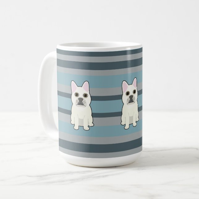 Cute French Bulldog Blue Striped Kaffeetasse (Vorderseite Links)
