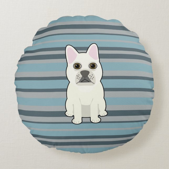 Cute French Bulldog Blue Striped Rundes Kissen (Vorderseite)