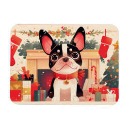 Cute French Bulldog by the Christmas Fireplace Magnet