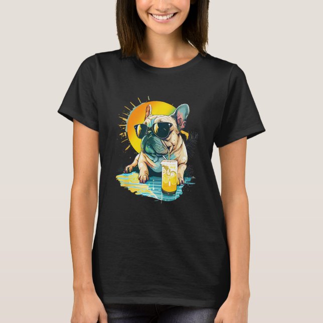Cute French Bulldog chillin tropical drink on summ T-Shirt (Vorderseite)