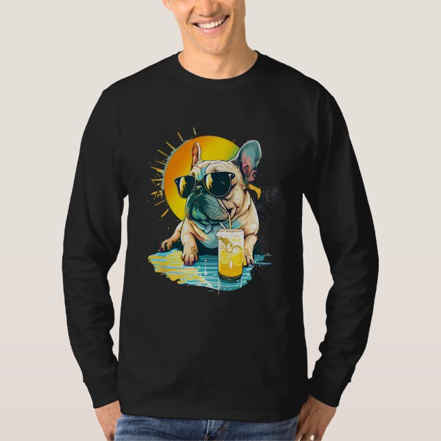 Cute French Bulldog chillin tropical drink on summ T-Shirt (Vorderseite)