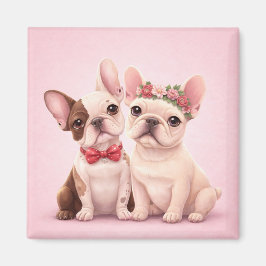 Cute French Bulldog Couple Valentine Illustration  Magnet