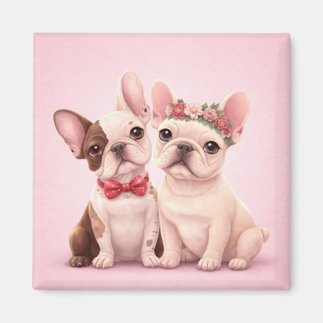 Cute French Bulldog Couple Valentine Illustration  Magnet (Vorne)