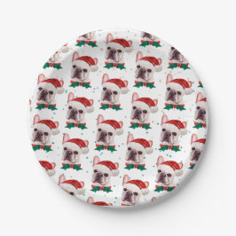 Cute French Bulldog Dog Christmas Pattern Pappteller