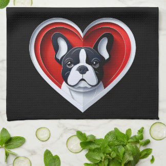 Cute French Bulldog Frenchie in Red Heart Geschirrtuch
