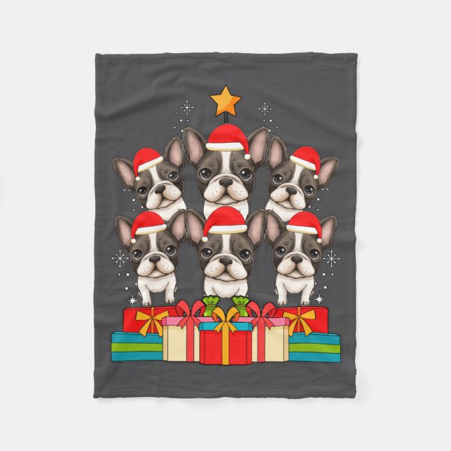 Cute French Bulldog Le Frenchie Christmas Tree Xma Fleecedecke (Vorderseite)