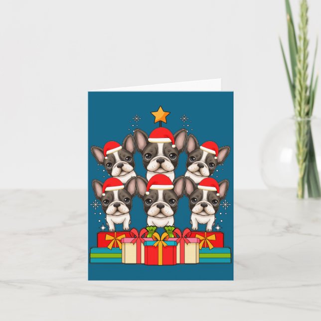 Cute French Bulldog Le Frenchie Christmas Tree Xma Karte (Vorderseite)