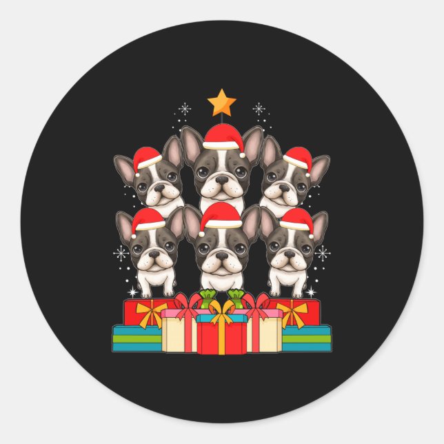 Cute French Bulldog Le Frenchie Christmas Tree Xma Runder Aufkleber (Vorderseite)