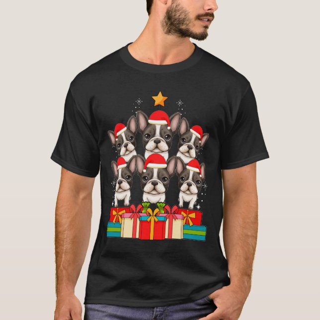 Cute French Bulldog Le Frenchie Christmas Tree Xma T-Shirt (Vorderseite)