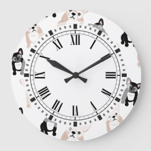Cute French Bulldog Pattern Große Wanduhr
