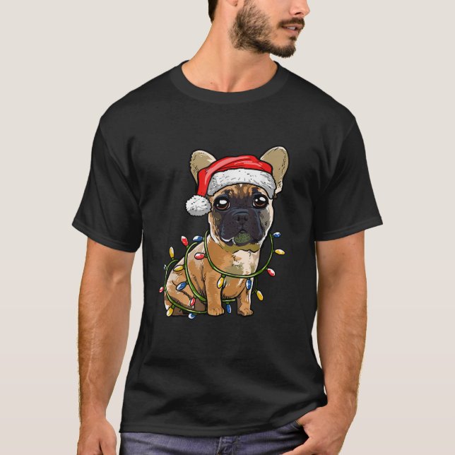 Cute French Bulldog Santa Christmas Tree Lights Xm T-Shirt (Vorderseite)