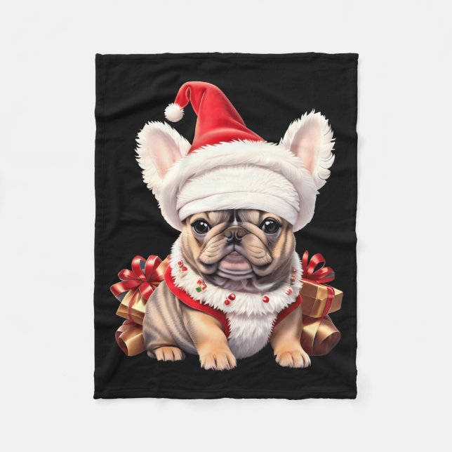 Cute French Bulldog Santa Hat Merry Christmas T Sh Fleecedecke (Vorderseite)