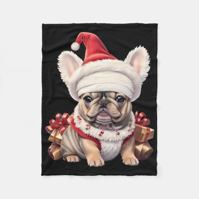Cute French Bulldog Santa Hat Merry Christmas T Sh Fleecedecke (Vorderseite)