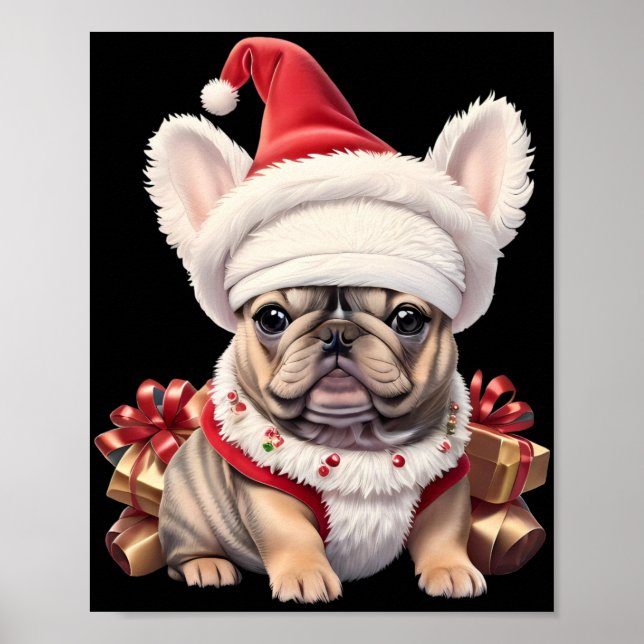 Cute French Bulldog Santa Hat Merry Christmas T Sh Poster (Vorne)