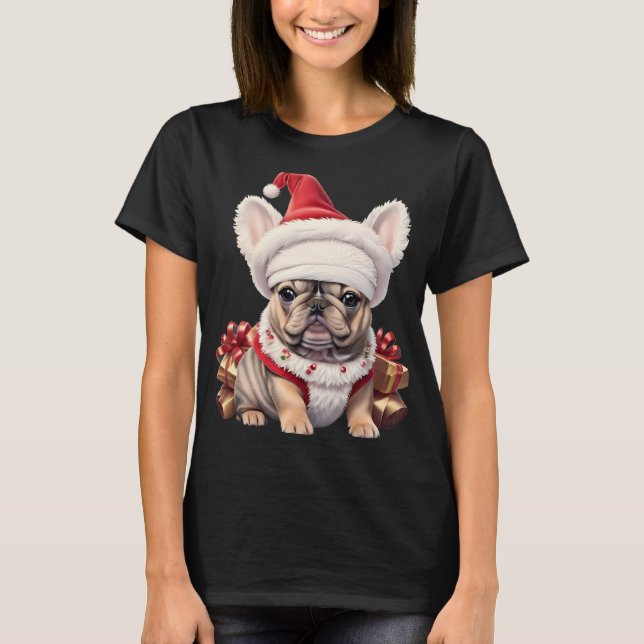 Cute French Bulldog Santa Hat Merry Christmas T Sh T-Shirt (Vorderseite)