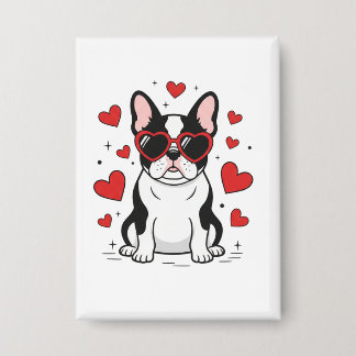 Cute Frenchie in Love Heart Sunglasses Illustratio Button