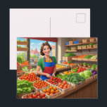 Cute fresh vegetables vendors  postkarte<br><div class="desc">Cute fresh vegetables vendors postcard</div>