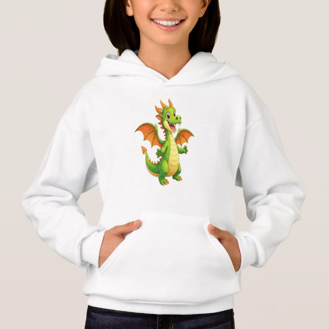 Cute Friendly Green Dragon Cartoon Illustration Hoodie (Vorderseite)