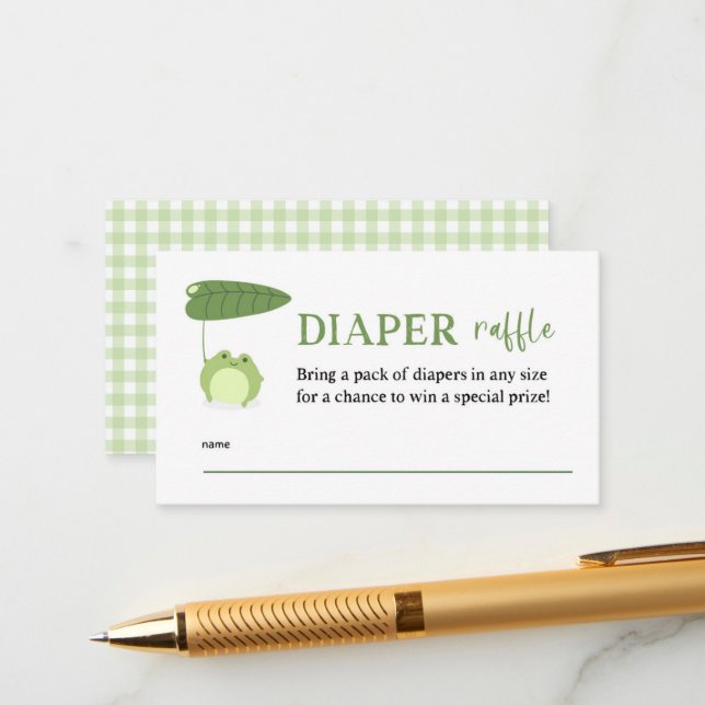 Cute Frog Baby Shower Diaper Raffle Tickets Begleitkarte (Vorderseite/Rückseite Beispiel)