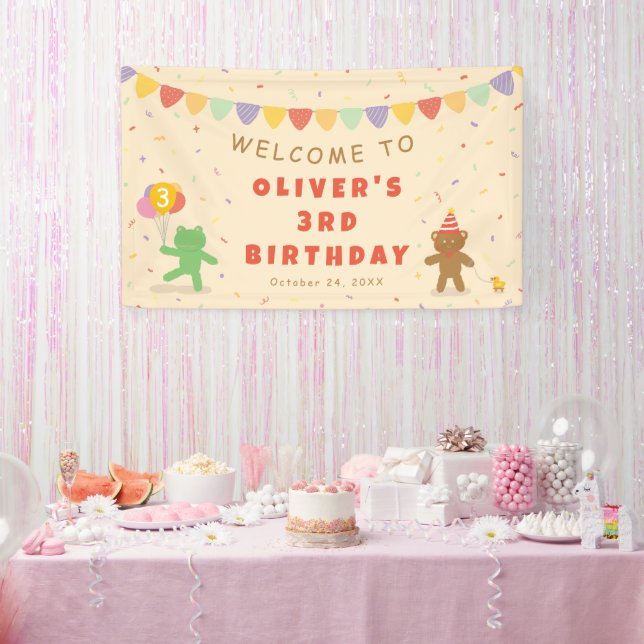 Cute Frog & Bear Birthday Banner (Party)