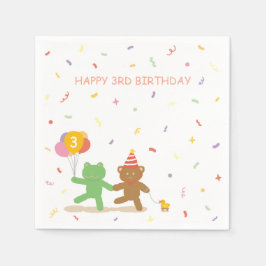 Cute Frog & Bear Birthday Party Cocktail Napkins Serviette