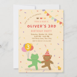 Cute Frog & Bear Birthday Party Invitation Einladung