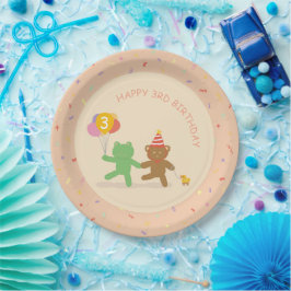 Cute Frog & Bear Birthday Party Plate Pappteller
