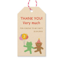 Cute Frog & Bear Birthday Party Vertical Favor Tag