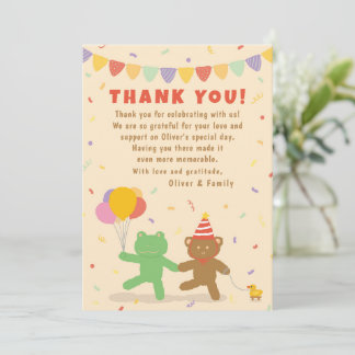 Cute Frog & Bear Birthday Thank You Card Dankeskarte