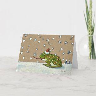 Cute Frog Catching Snowflake with Tongue Feiertagskarte