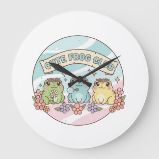 Cute Frog Club – Kawaii Pastel Frogs Floral Cute A Große Wanduhr