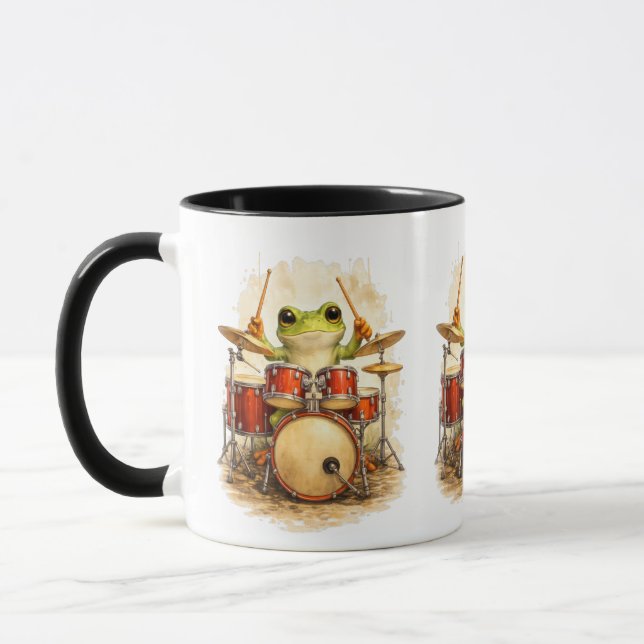 Cute Frog Drummer - Funny Animal Music Mug Tasse (Links)