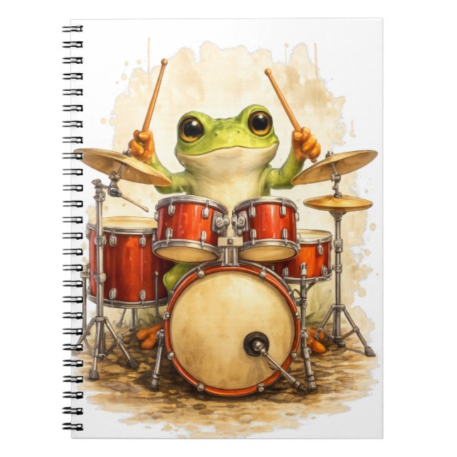 Cute Frog Drummer Notebook – Music Journal Notizblock (Vorderseite)