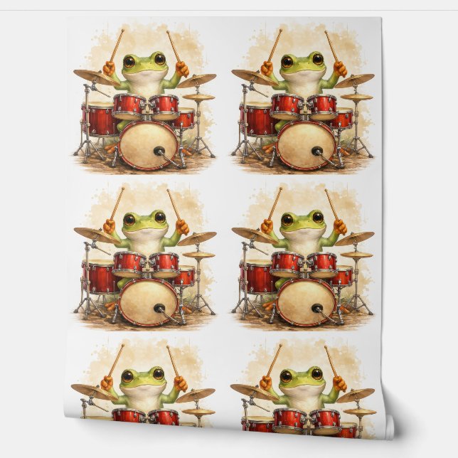 Cute Frog Drummer Pattern Wallpaper Kids Tapete (Abrollen)
