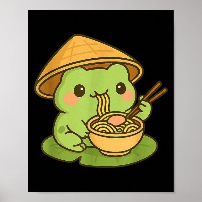 Cute Frog Eating Ramen Anime Japanese Men Women Ki Poster (Vorne)