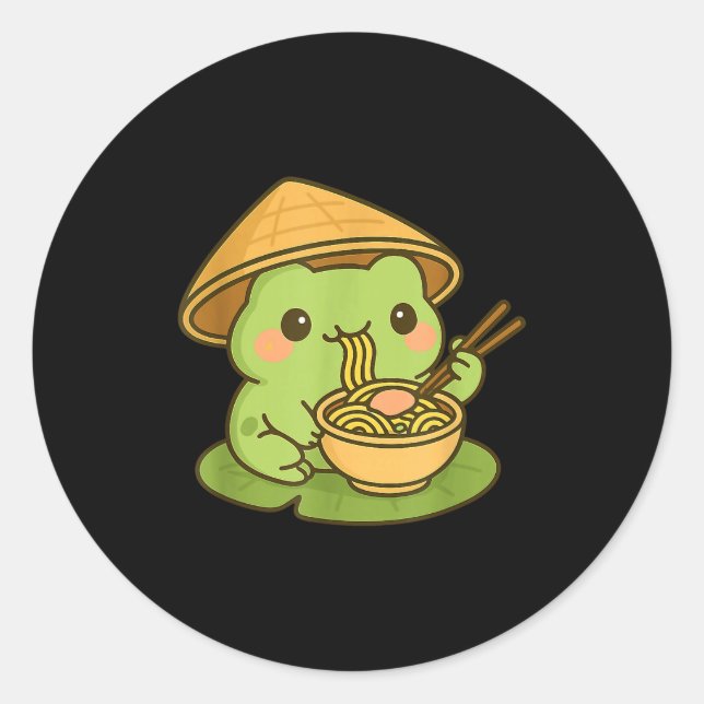 Cute Frog Eating Ramen Anime Japanese Men Women Ki Runder Aufkleber (Vorderseite)