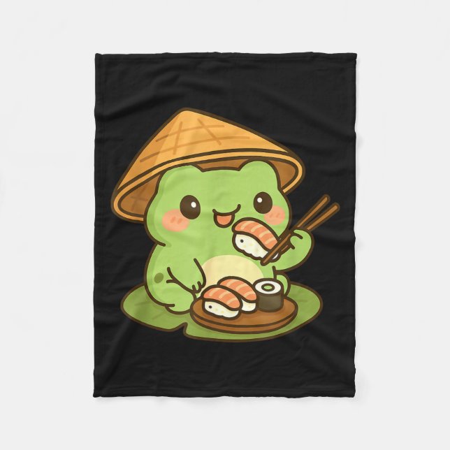 Cute Frog Eating Sushi Anime Japanese Men Women Ki Fleecedecke (Vorderseite)