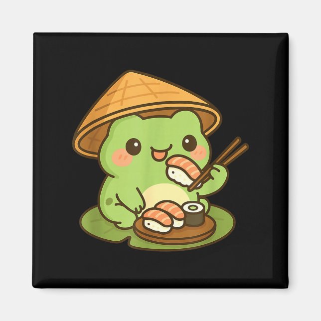 Cute Frog Eating Sushi Anime Japanese Men Women Ki Magnet (Vorne)