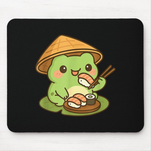 Cute Frog Eating Sushi Anime Japanese Men Women Ki Mousepad (Vorne)