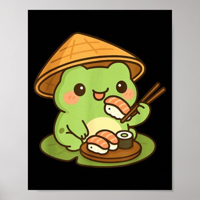 Cute Frog Eating Sushi Anime Japanese Men Women Ki Poster (Vorne)