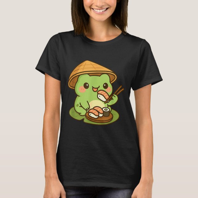 Cute Frog Eating Sushi Anime Japanese Men Women Ki T-Shirt (Vorderseite)