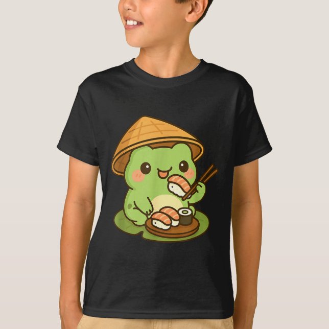 Cute Frog Eating Sushi Anime Japanese Men Women Ki T-Shirt (Vorderseite)