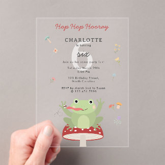 Cute Frog Hop Hop Hooray Mushroom Floral Birthday Acryleinladungen